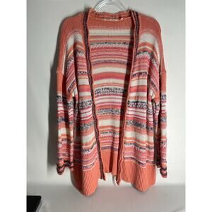 Soft Surroundings Colorful Knit Open Front Cardigan Cotton Size Medium